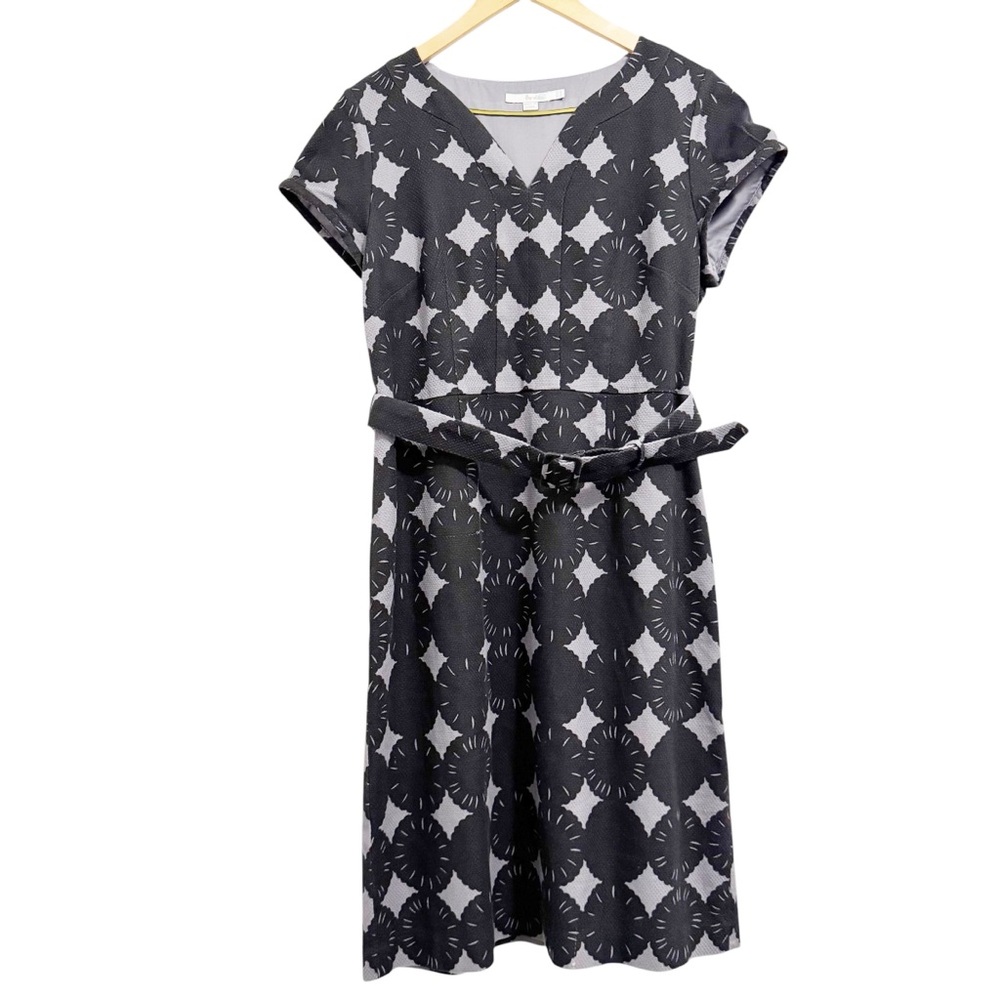 Boden Yasmin Belted Dress Black Gray 12L Long Tall